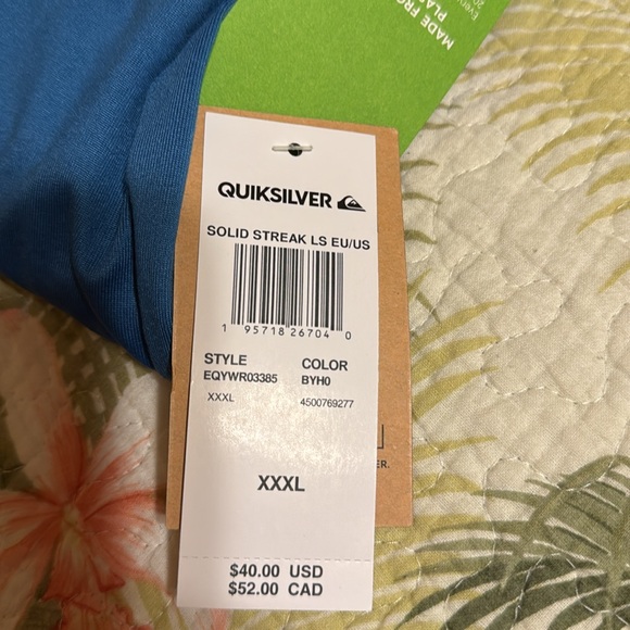 Quiksilver Men's Solid Streak Long Sleeve Rashguard UPF 50+, XXXL, Blue, NWT - Picture 11 of 11